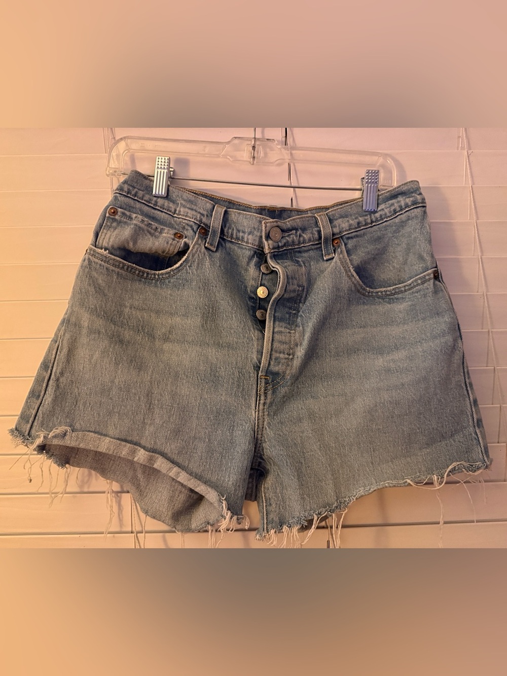 Levi's 501 Light Blue High-Rise Button-Fly Denim Shorts